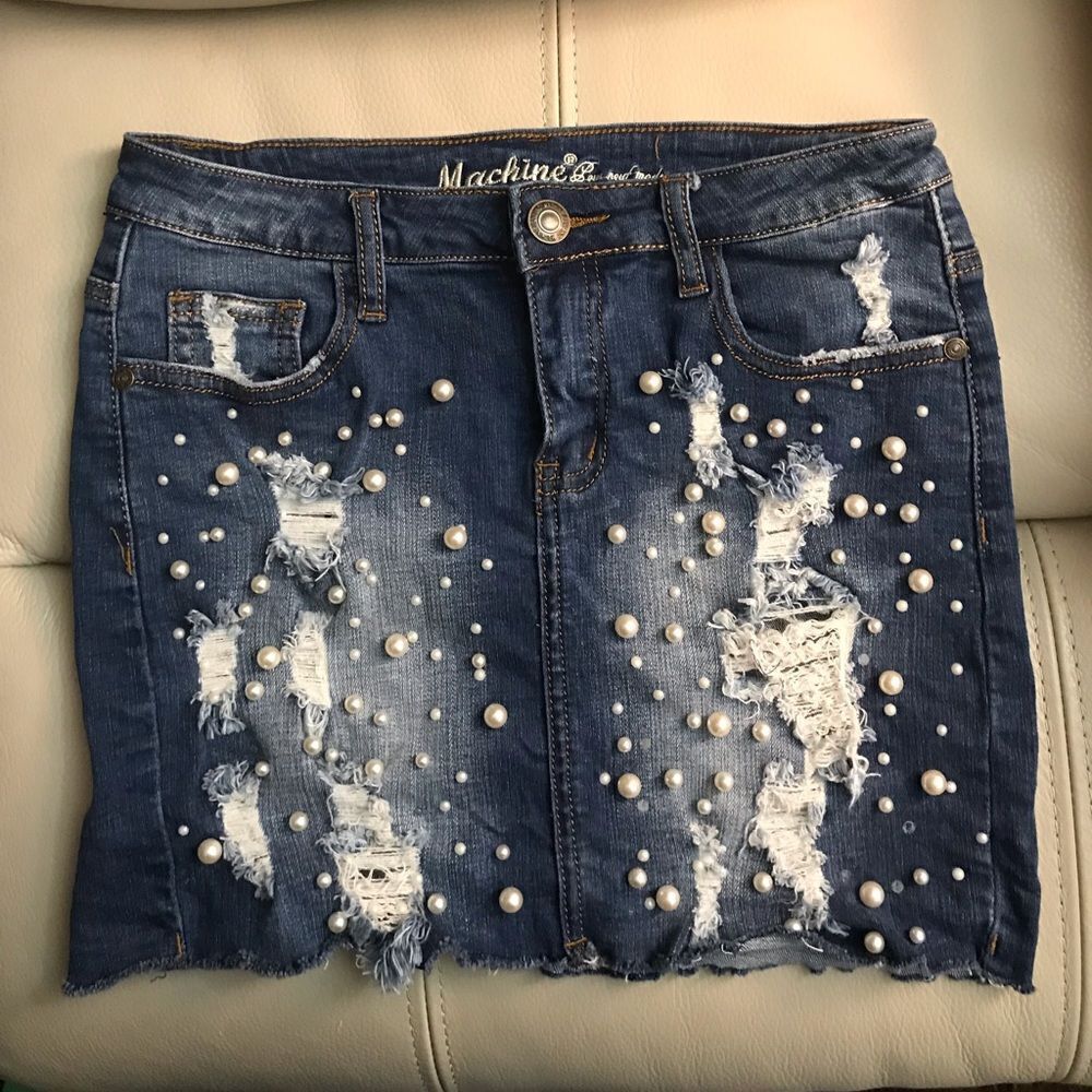 Machine Nouvelle Mode Destroyed Jean Mini Skirt